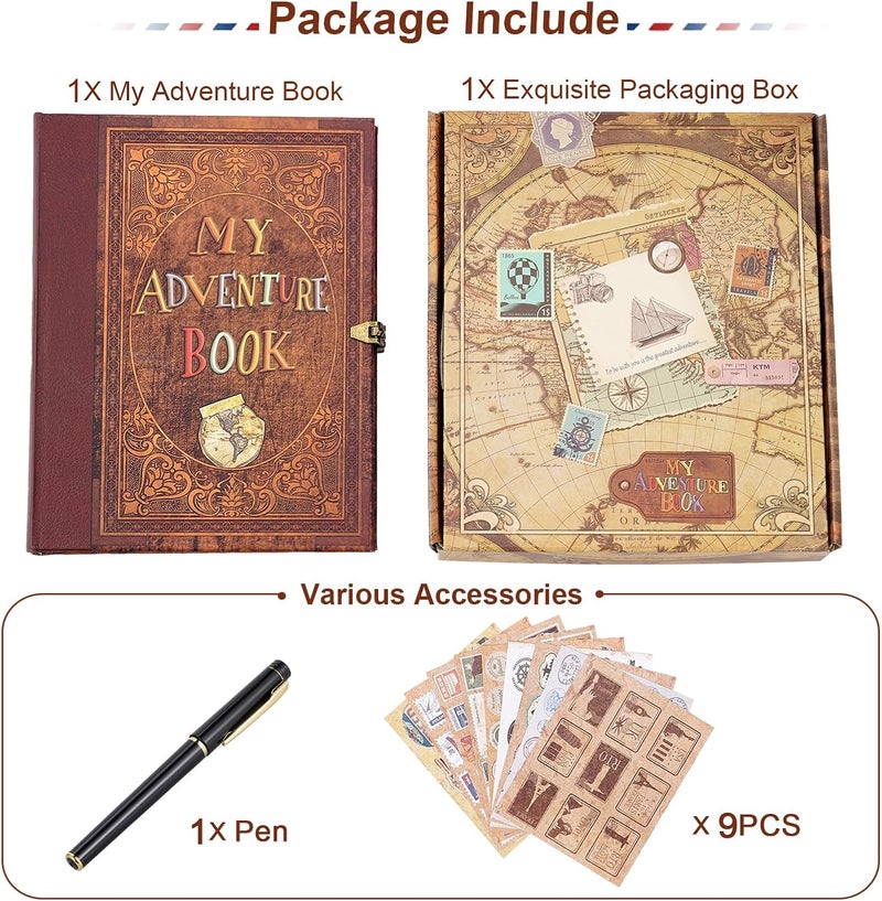 Tpudn My Adventure Book Scrapbook 124 Pages Retro Style Embossed Photo Album,DIY Handmade Memory Travel Diary Photo Scrapbook for Couples,Anniversary,Wedding,Valentines Day Gifts(Brown) - Image 5